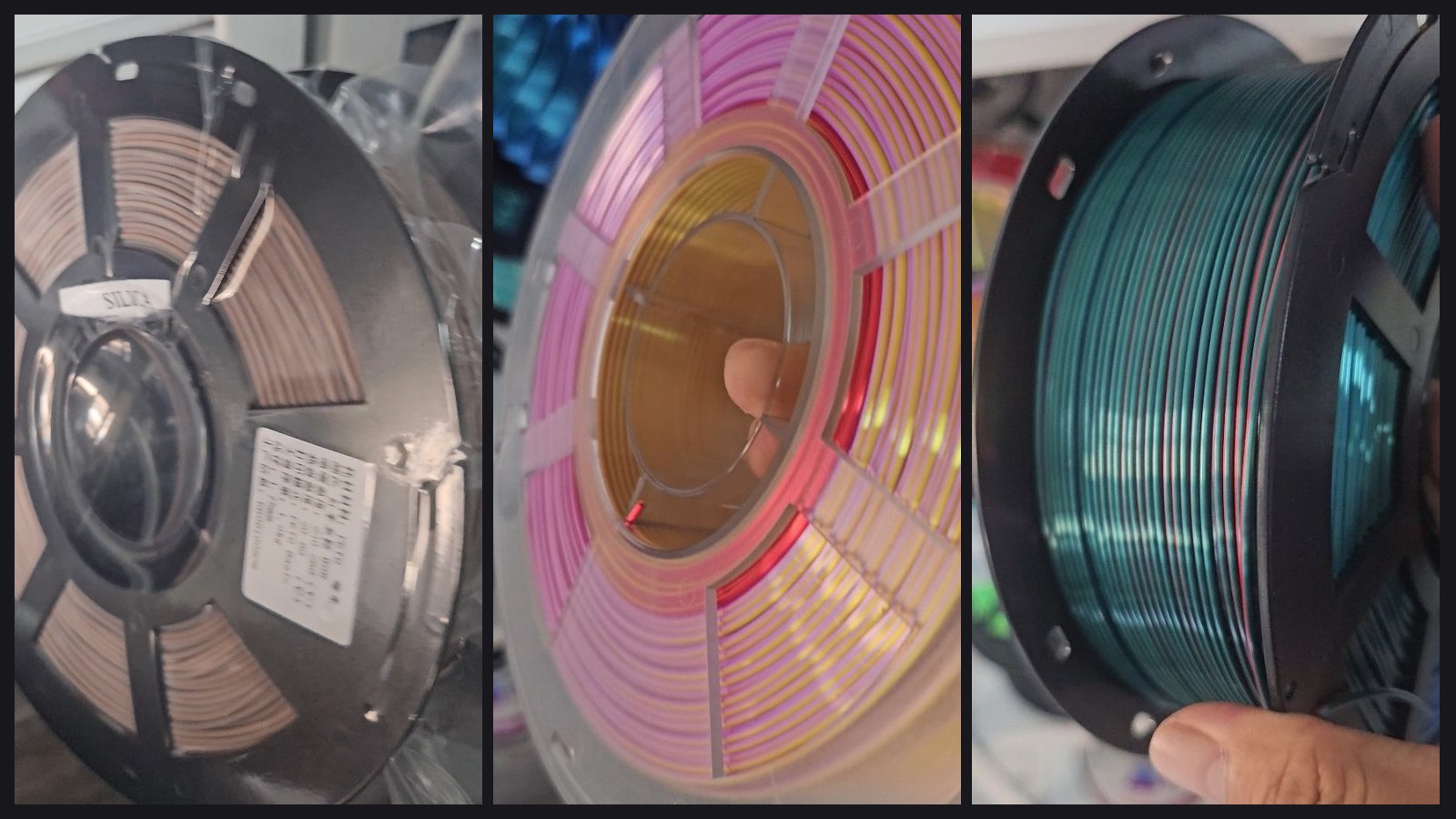Custom dual-tone and triple-tone silk gradient filament spools in Foshan