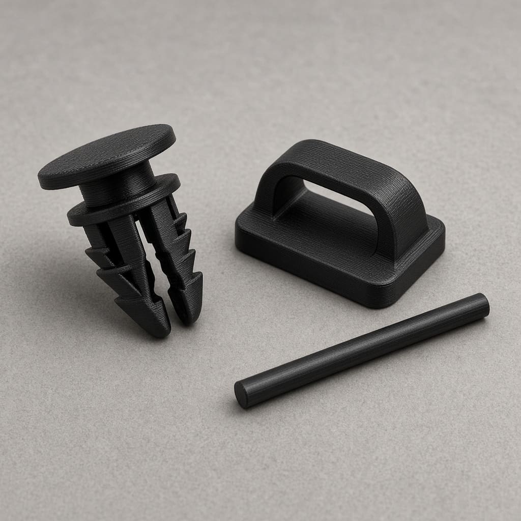 ABS automotive clip printed OEM wholesale — black ABS push clip and 1.75 mm filament