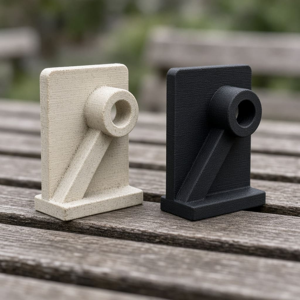 ASA vs ABS vs PC outdoor signage OEM wholesale — faded indoor grade next to weather-stable outdoor bracket