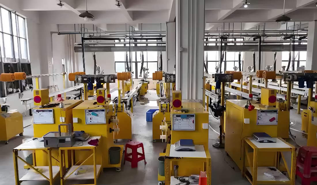 filament winding station OEM factory Foshan — yellow take-up winders for 1.75 mm PLA PETG filament at Qianshuo source plant