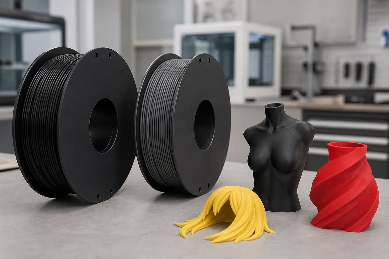 Matte PLA PETG filament OEM wholesale print farm Vietnam — Qianshuo black matte spools and low-glare printed parts for Ho Chi Minh 3D print studios