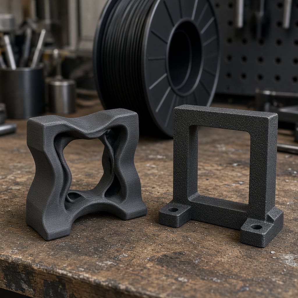 PA-CF vs CF PETG heat fixture OEM wholesale — sagged shop jig beside an intact nylon carbon-fiber fixture