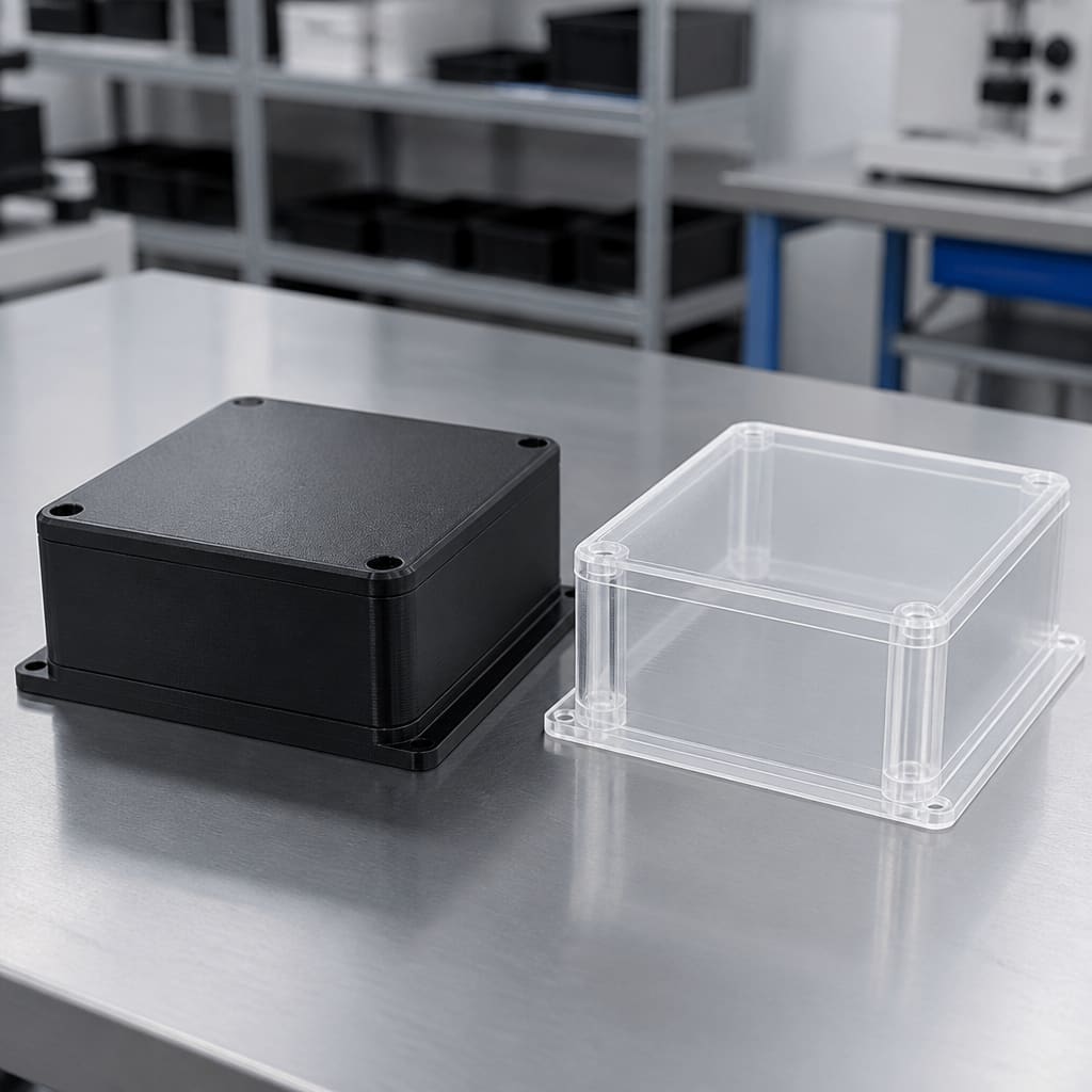 PC vs PCTG high-heat vs chemical housing OEM wholesale — electronics cover beside chemical-style housing
