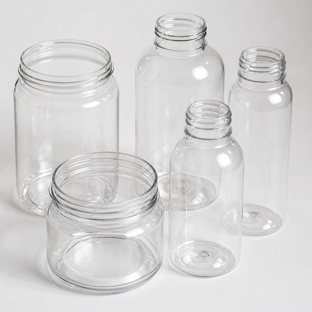 PCTG printed clear jars and bottles for OEM