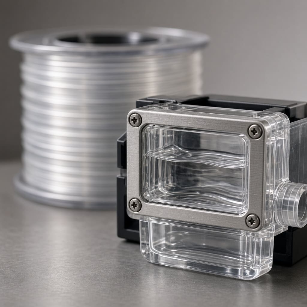Transparent PETG sight glass OEM wholesale — clear window on a coolant tank