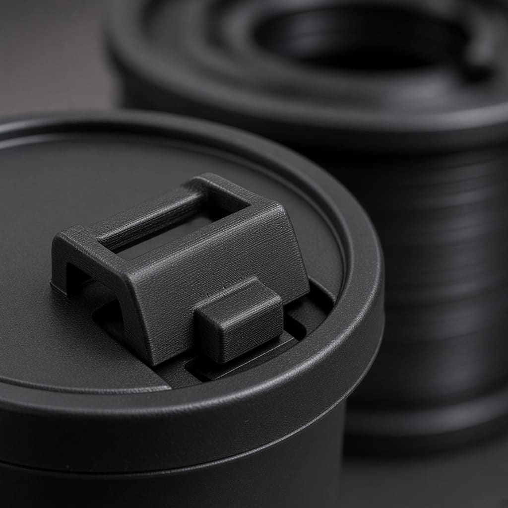 PLA-ST snap latch OEM wholesale — tough PLA clip on a consumer lid