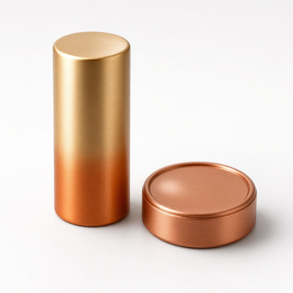 silk PLA cosmetic cap mockup OEM wholesale — gold and copper lipstick caps