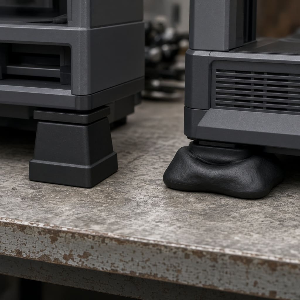 TPU 85A vs 95A printer foot OEM wholesale — firmer 95A foot beside a squished 85A damper