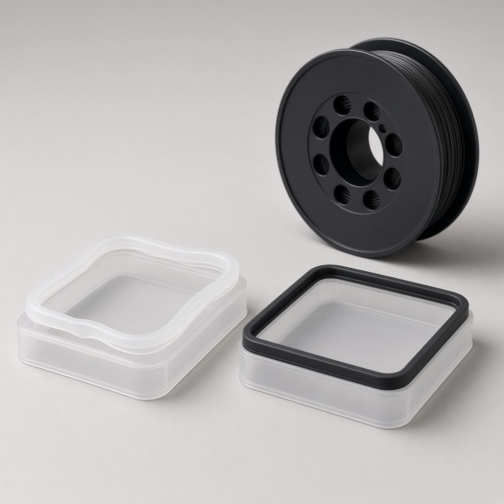 TPU 95A vs 85A lid seal OEM wholesale — collapsed soft gasket beside a seated 95A lid seal