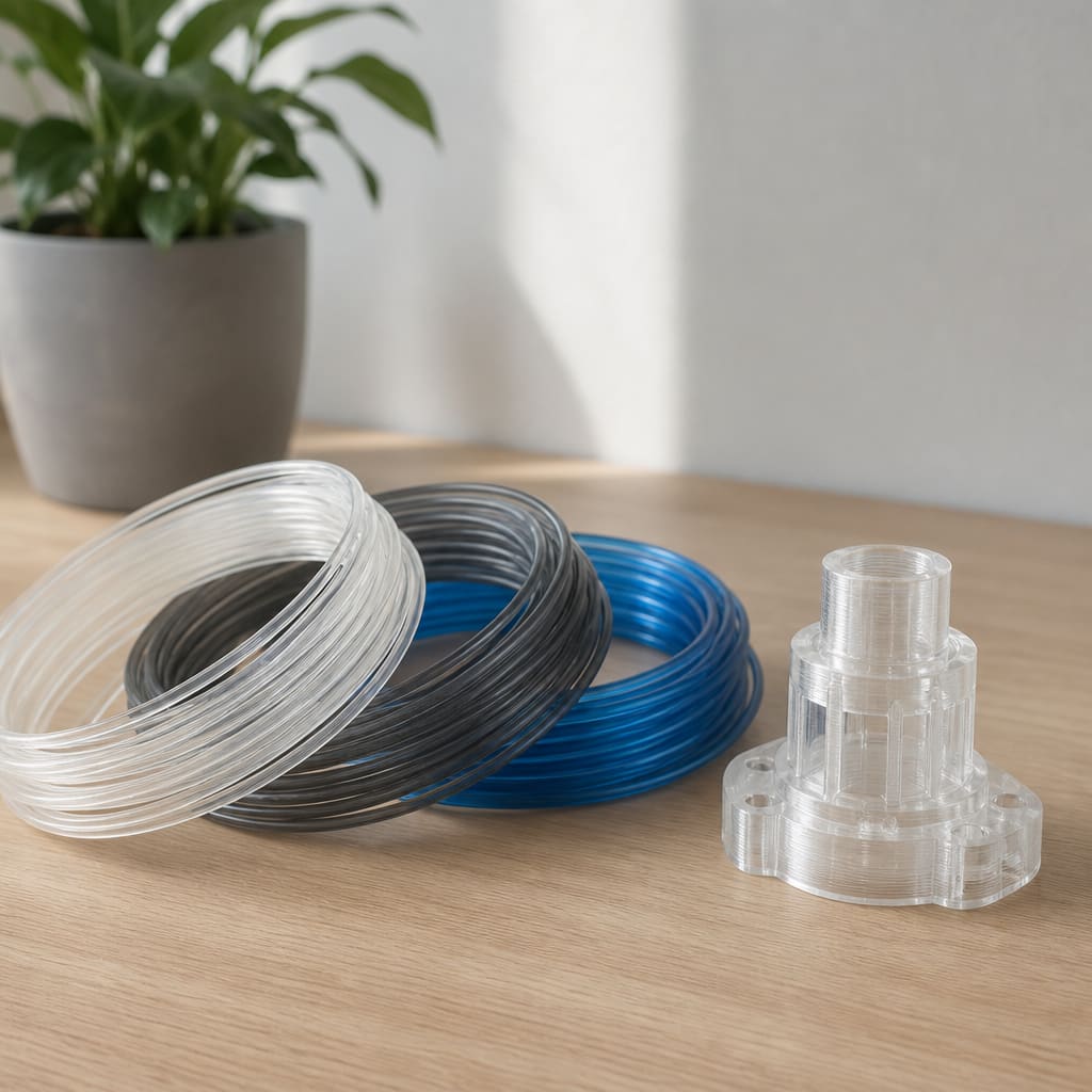 Clear and tinted transparent PETG filament detail